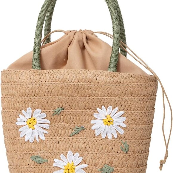 Elegant Handmade Straw Beach Bag with Floral Patterns for Summer Fun - Picture 1 of 6